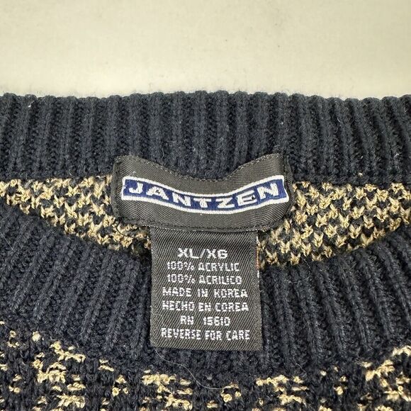 Jantzen Black Tan Crew Neck Sweater Grandpa Grunge 100% Acrylic Knit L/S Sz XL - Picture 5 of 7
